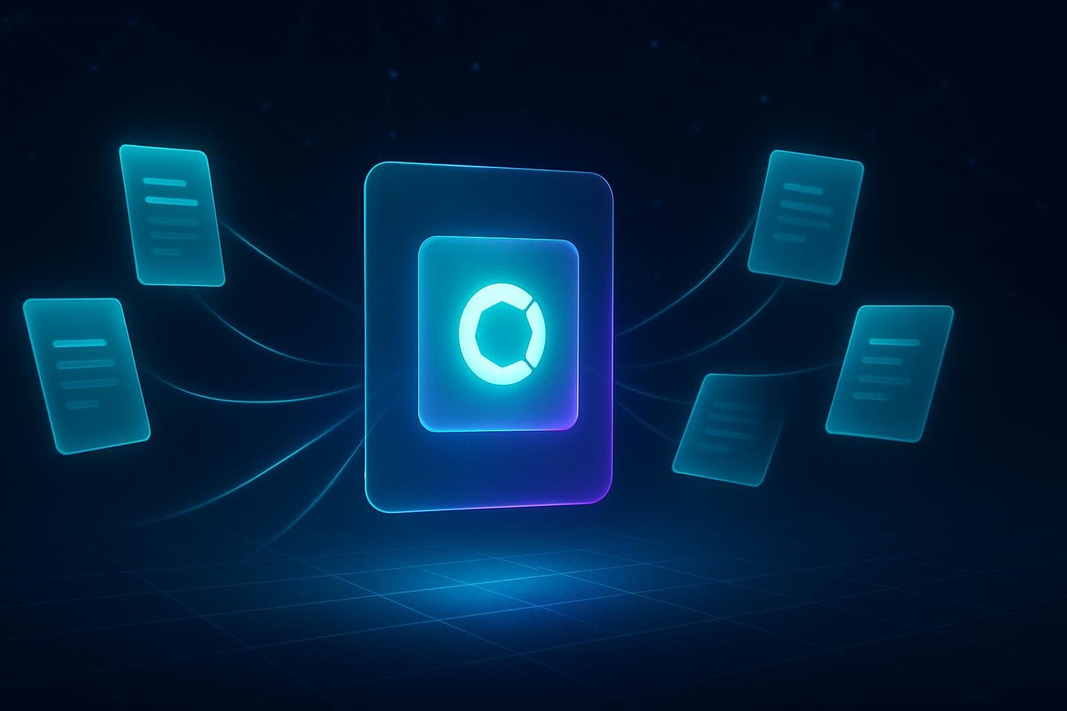 Abstract generative engine core ringed by AI answer engines