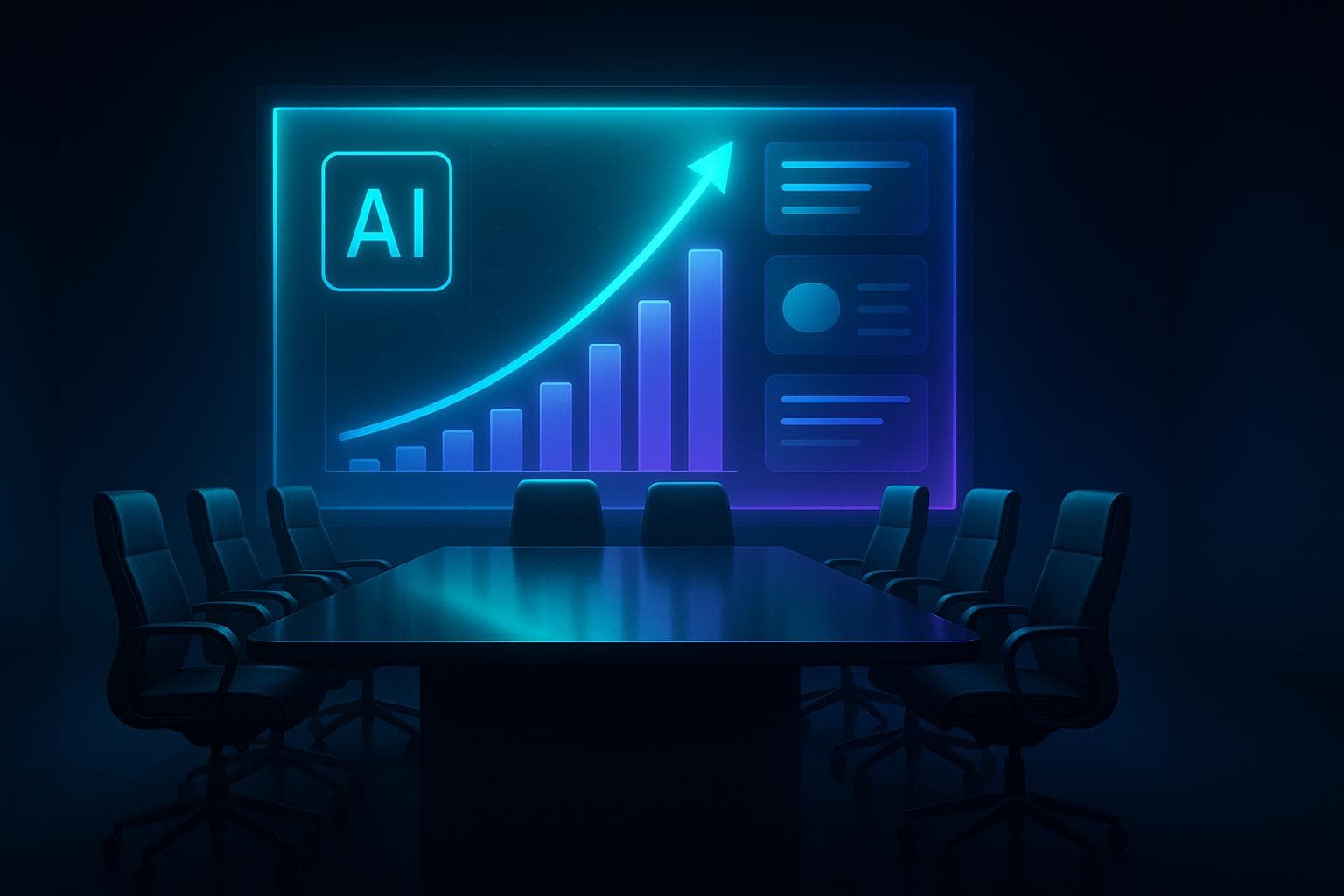 ApexGEO boardroom dashboard panel with an upward AI visibility trend line